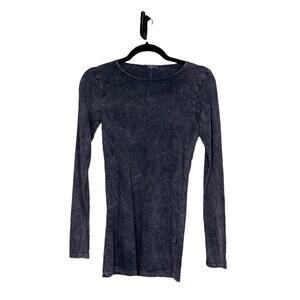 LAmade Long Sleeve Scoop Neck Distressed Washed Cotton Tee Black Beige Size S